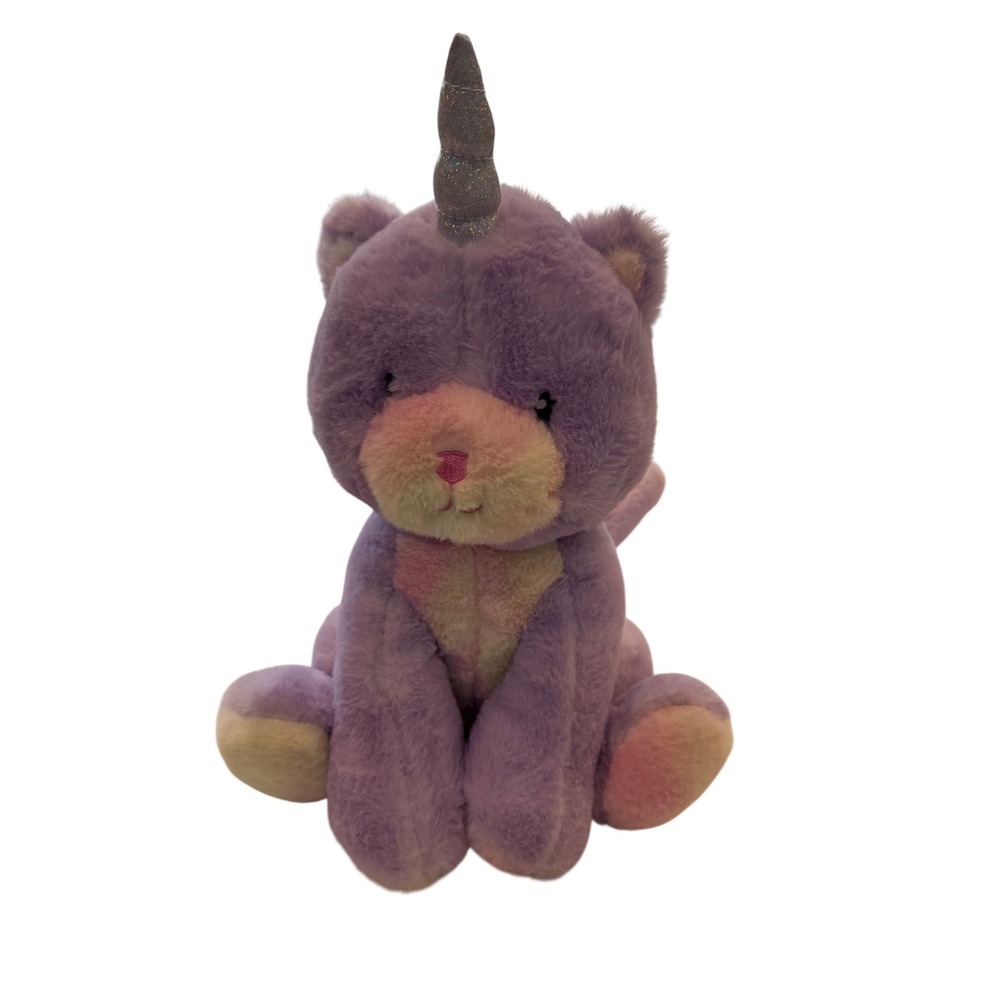 FAO Schwarz Kittycorn Plush Purple Rainbow Tie Dye‎ Cat Unicorn Silver Horn 10"